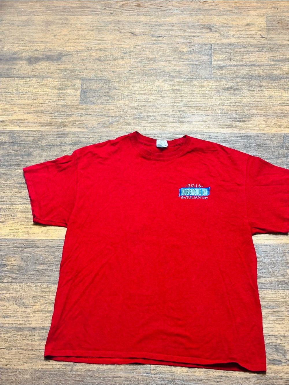 Gildan Red Short Sleeve T-Shirt with Small Chest Graphic